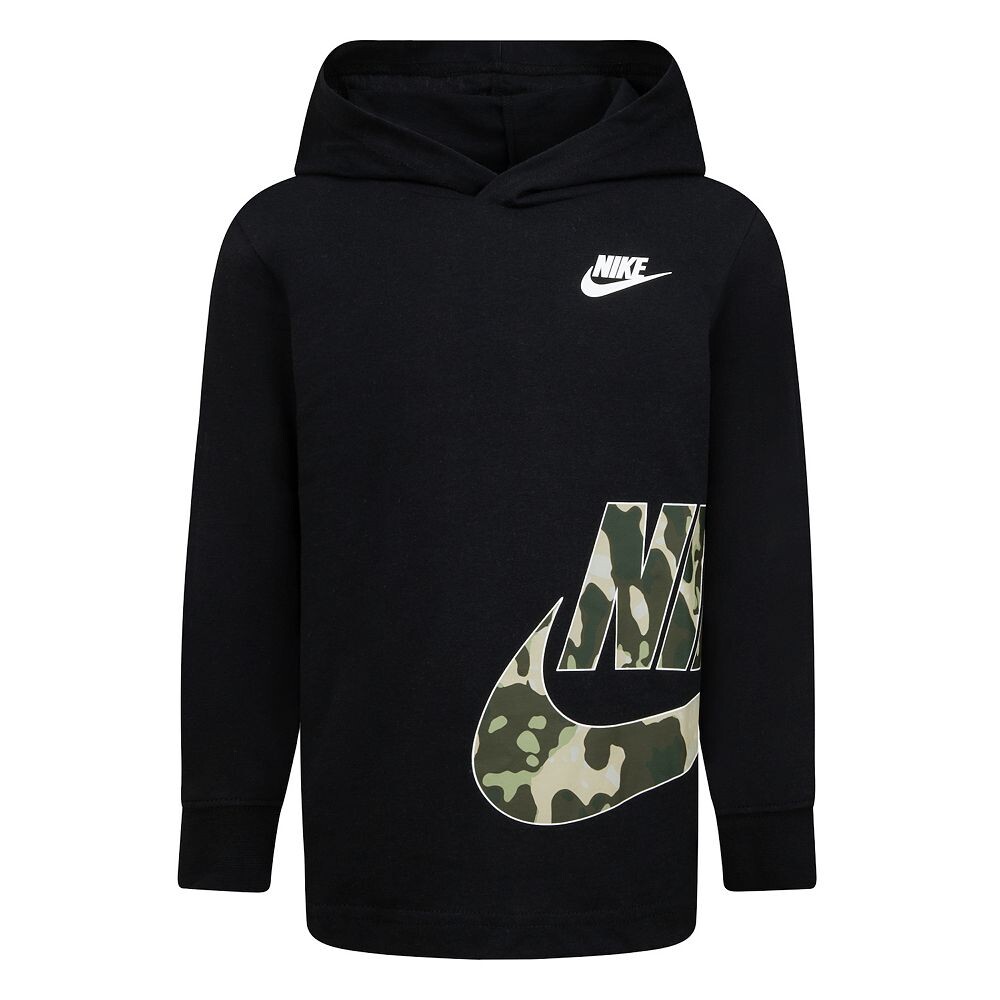 

Футболка Nike Futura с длинными рукавами и капюшоном для мальчиков 4–7 лет, цвет Black Camo