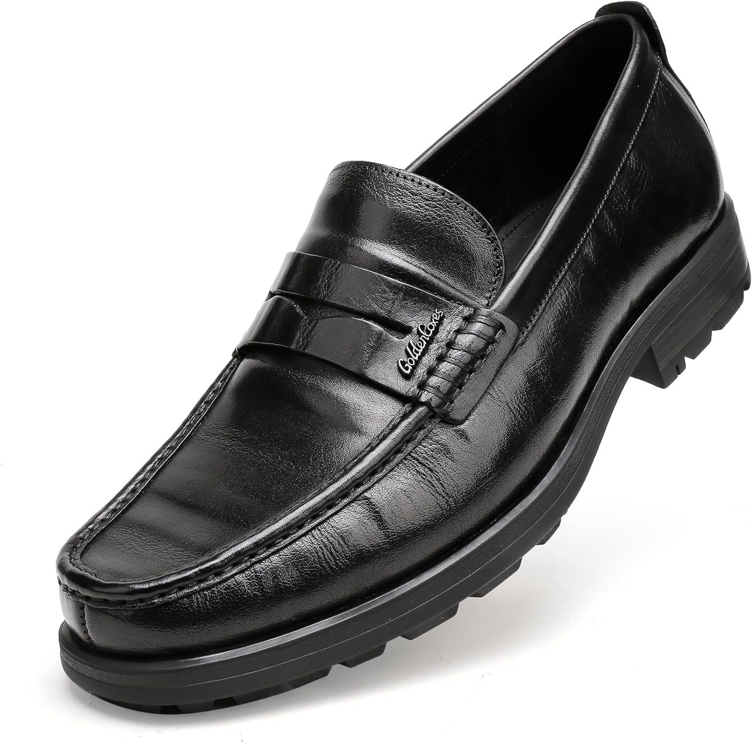 

Мужские кожаные лоферы с монеткой, классические деловые туфли с тиснением под крокодила, с металлической пряжкой, без застежки, с монеткой для мужчин Generic, черный