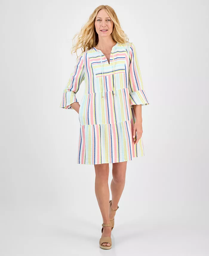 

Женское платье из хлопкового муслина в полоску с ярусами Style & Co, мультиколор