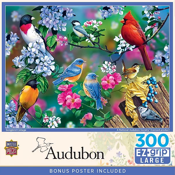 

Шедевры Одюбона, коллаж певчих птиц, пазл EZ Grip из 300 элементов Masterpieces Puzzles, multicolor