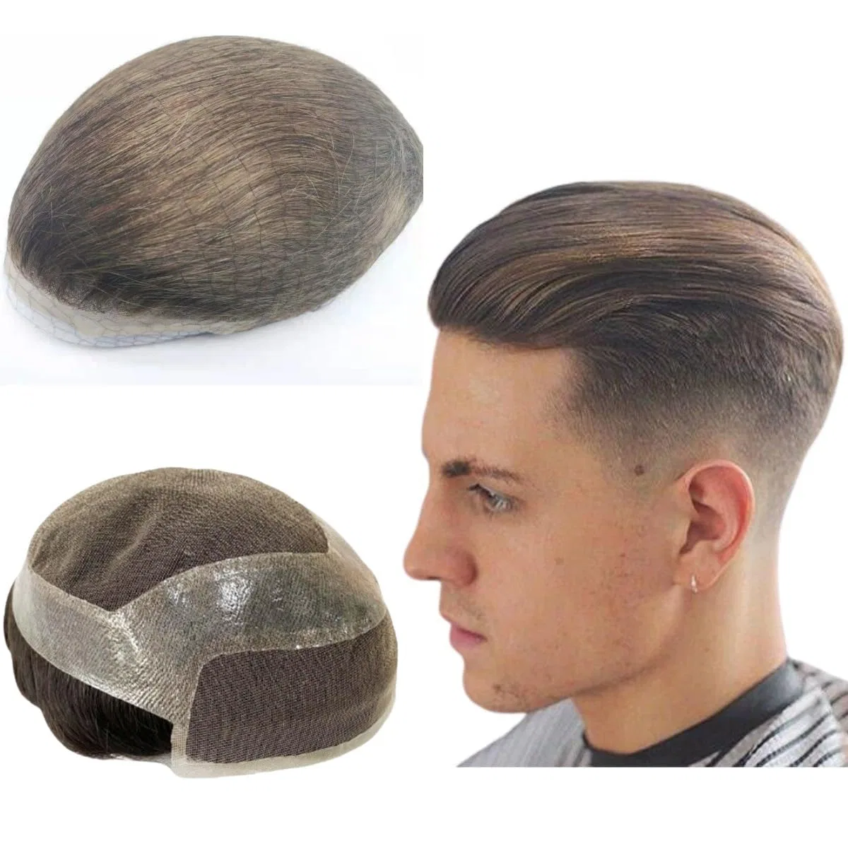 Мужской накладной парик «Hollywood» из натуральных волос, 25 x 20 см Mprosthesis, #4 Light Brown