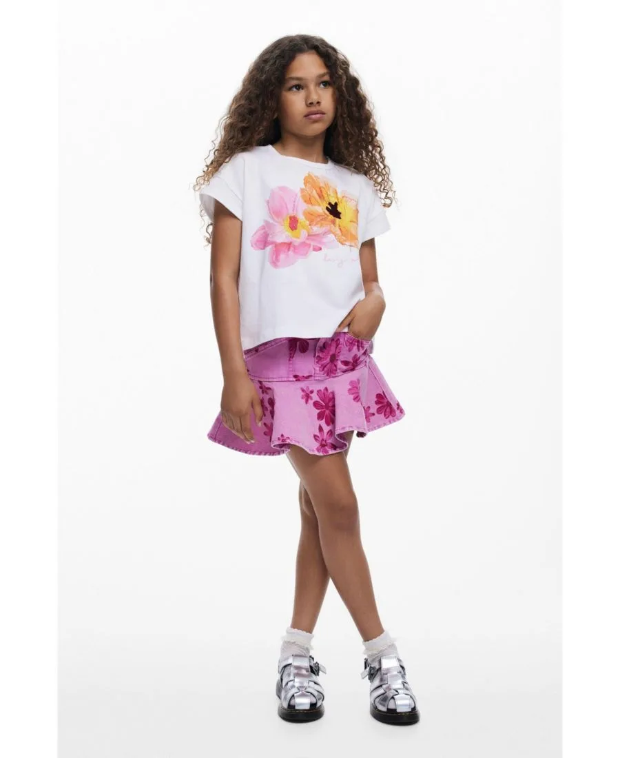 Desigual Детская футболка с коротким рукавом, вышитая цветами — фото 2