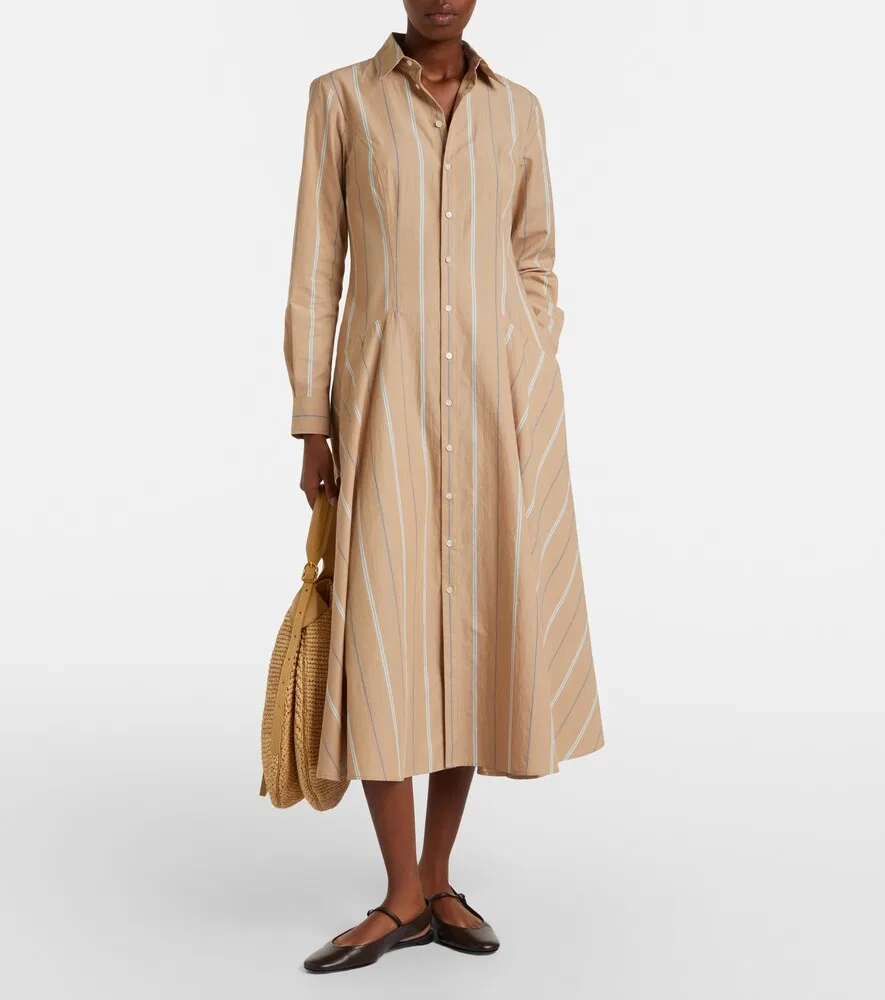 Платье-рубашка в полоску из хлопка Polo Ralph Lauren, бежевый — фото 2
