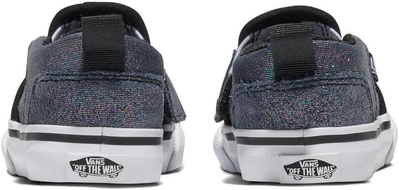 Vans Unisex-Child Asher V Slip-on | Детские кроссовки для мальчиков и девочек, удобная обувь, Shimmer Black — фото 3