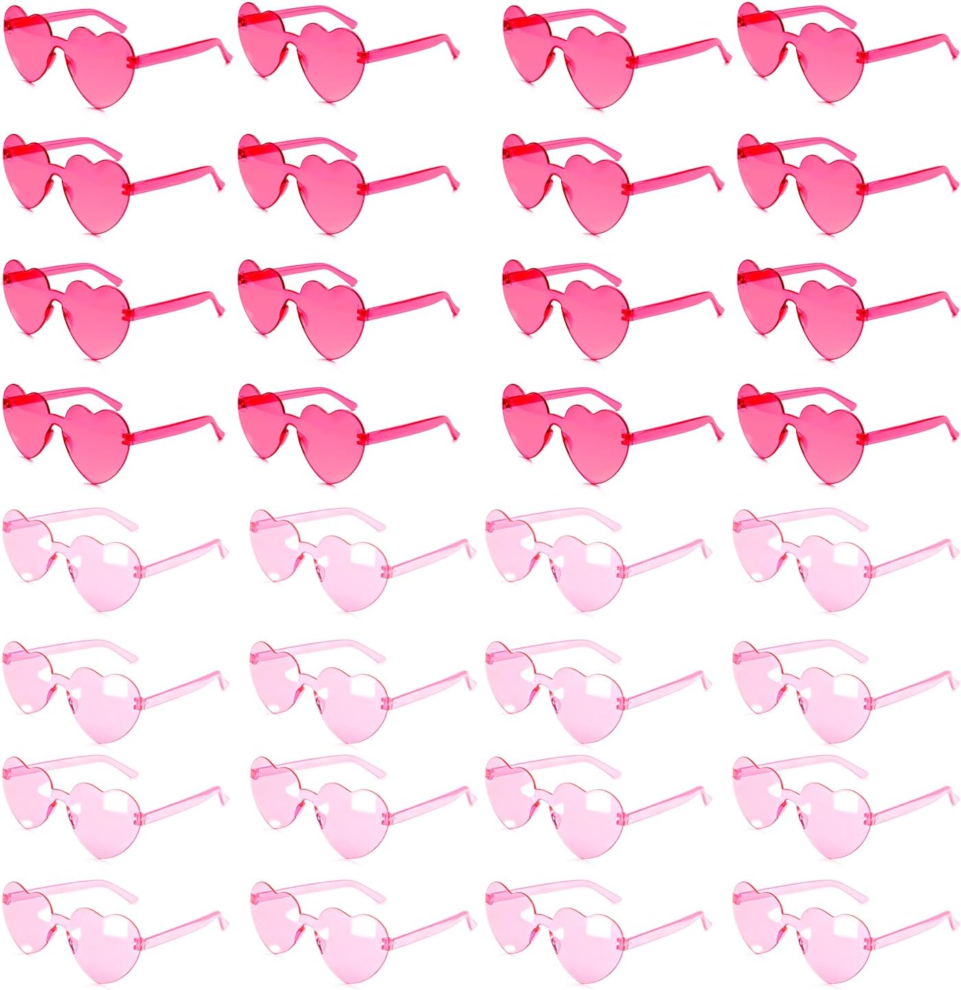 

24/48 пар солнцезащитных очков в форме сердца, розово-красные и розовые солнцезащитные очки в форме сердца для женщин, безободковые очки в форме сердца оптом Hidaily, Rose Red and Pink-24p