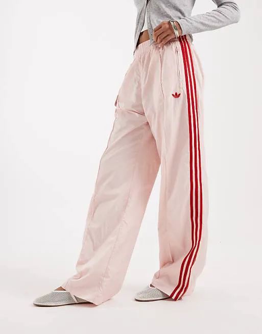 Розово-красные свободные нейлоновые спортивные брюки adidas Originals Firebird — фото 2
