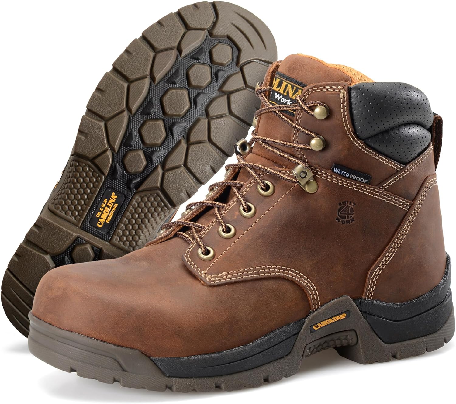 

Мужские ботинки Carolina Bruno 6 с водонепроницаемой защитой, широкой носовой частью - амортизирующая стелька, средняя подошва из ЭВА, маслостойкая и противоскользящая резиновая подошва, соответствуют стандарту EH, коричневый