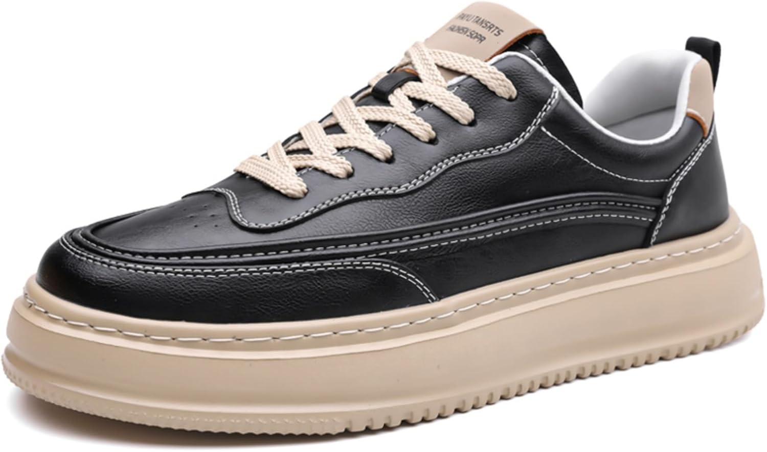 

Мужские кроссовки ручной работы из натуральной кожи, повседневные, на шнуровке, с толстой резиновой подошвой, с круглым носком, удобная обувь для прогулок, ежедневной носки, городских прогулок и повседневных социальных мероприятий Psieicwm, черн...