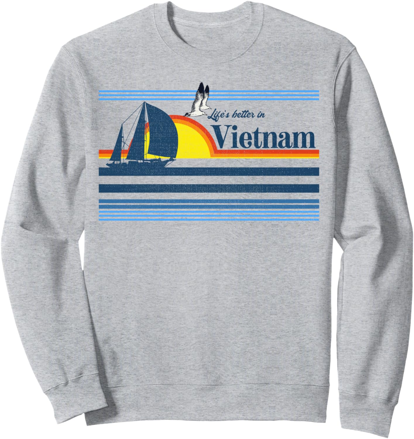 

Вьетнамский пляжный ретро 70-х/80-х, остров, парусная лодка, закат, серфинг, толстовка Beach Retro Travel Souvenir Sunset Vintage 70S 80S, серый