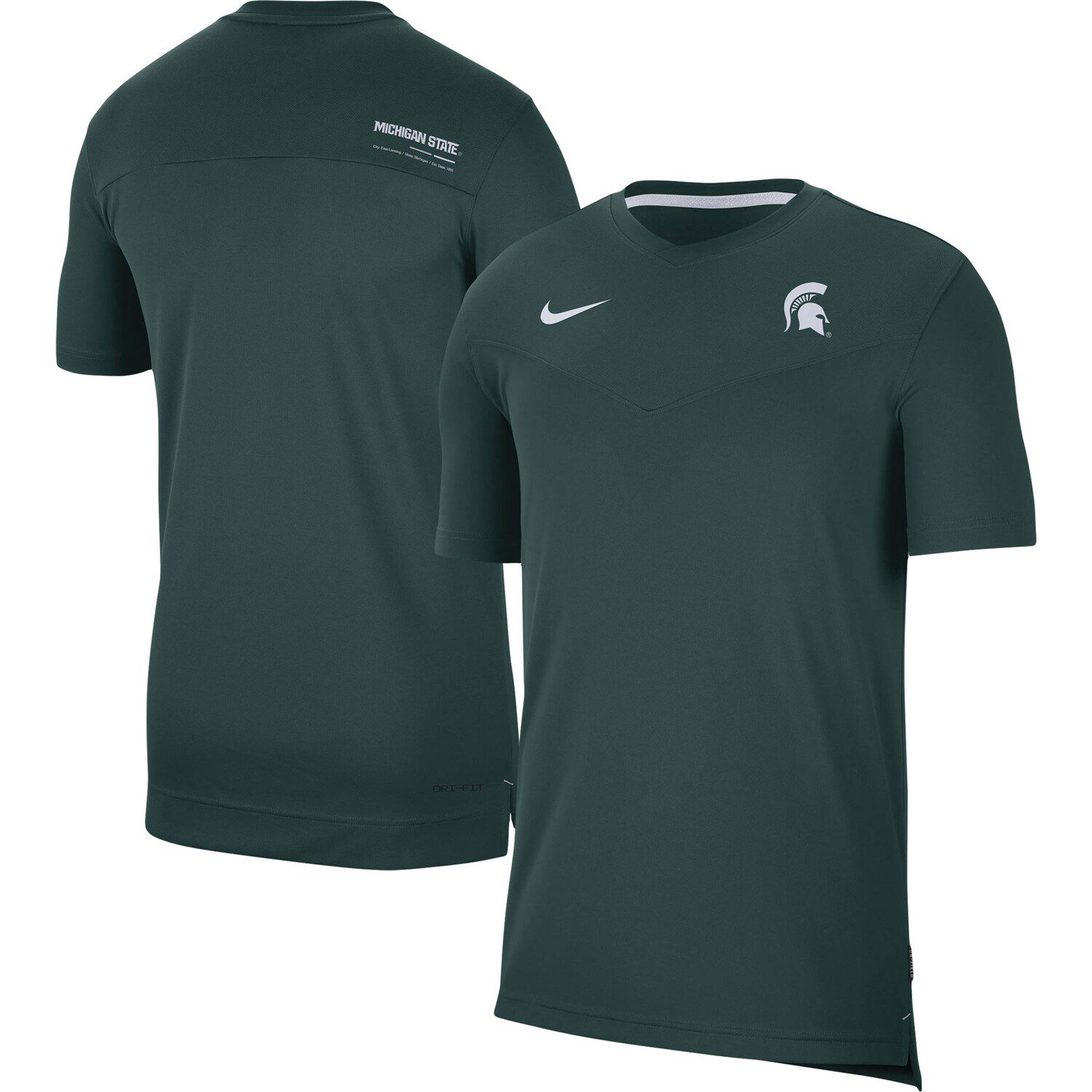 

Мужская зеленая футболка Michigan State Spartans 2022 Coaches UV Performance Nike, Зеленый, Мужская зеленая футболка Michigan State Spartans 2022 Coaches UV Performance Nike