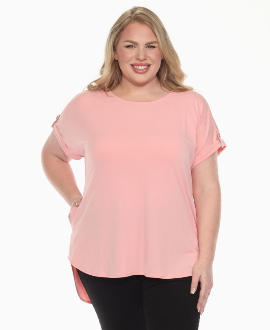 

Топ большого размера с коротким рукавом и складками, однотонный White Mark, Pink