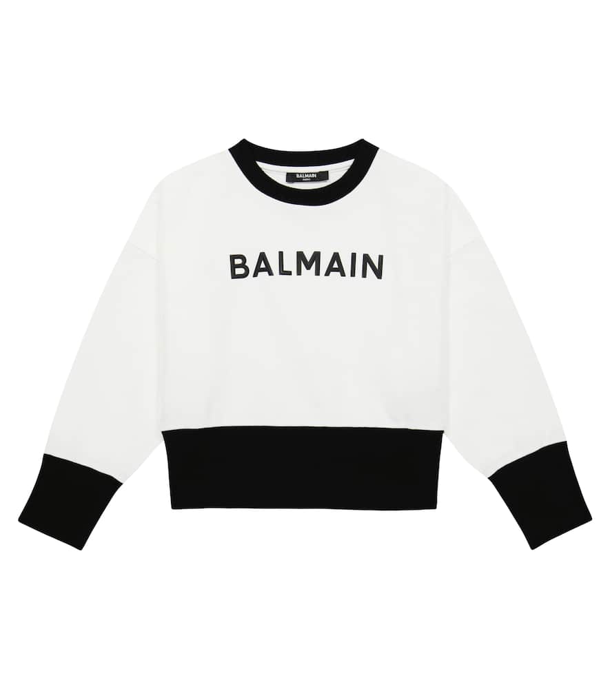 

Хлопковый свитшот с принтом логотипа Balmain Kids, 100ne-Bianco/Nero