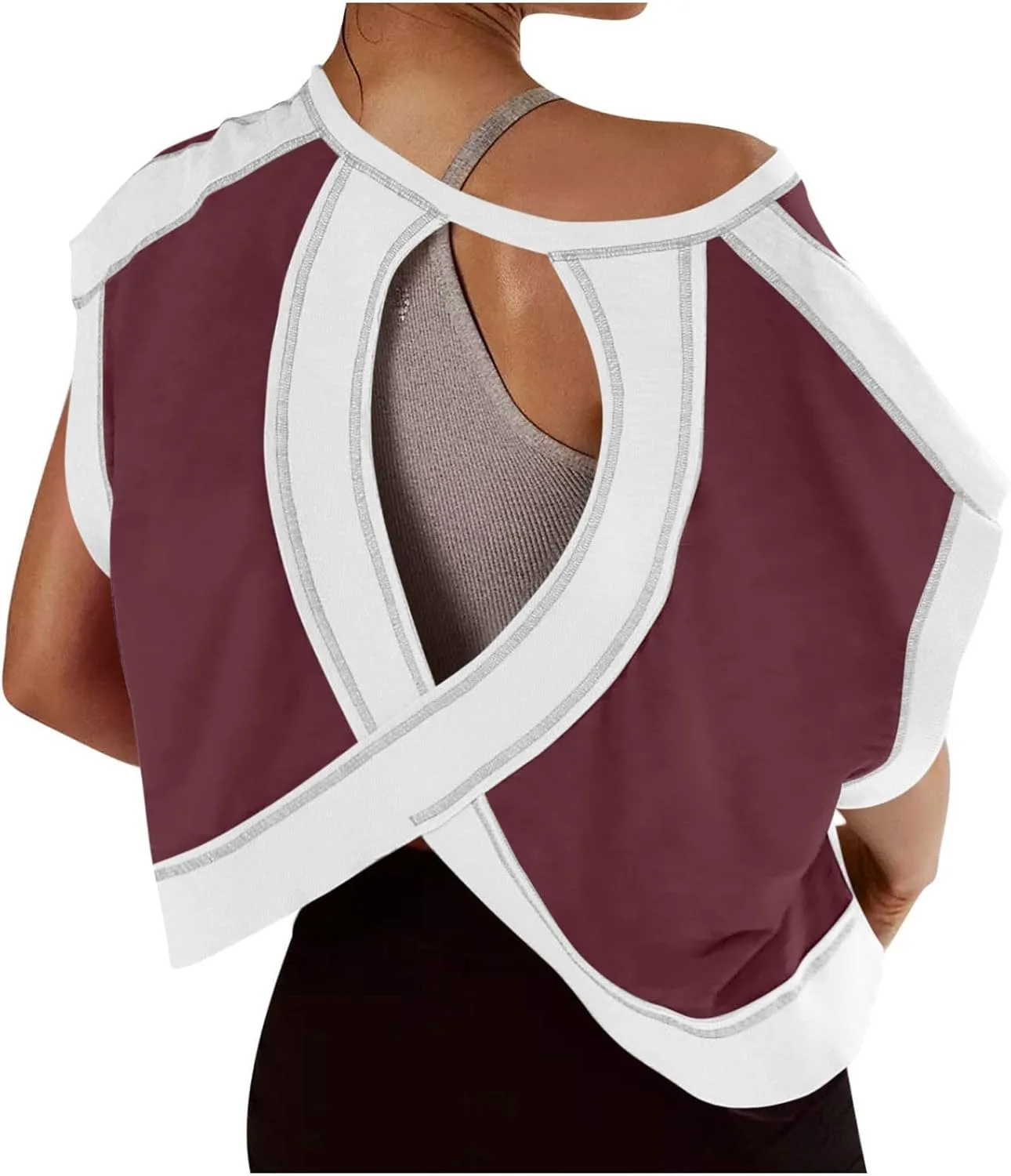 

Женская хлопковая футболка с V-образным вырезом и открытой спиной для йоги и спорта