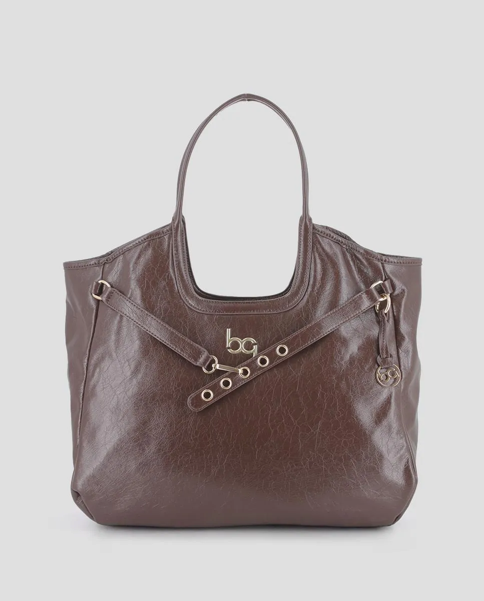 

Большая женская сумка через плечо с металлическими деталями Blogger, коричневый