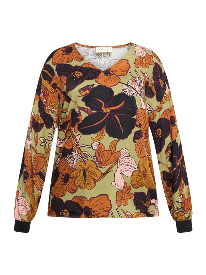 

Блузка свободного кроя с ребристыми манжетами коричневого/зеленого цвета CARTOON