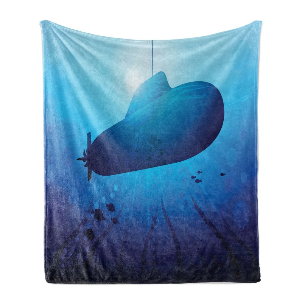 

ABAKUHAUS Deep Sea Мягкое фланелевое флисовое одеяло, Under Monochrome Submarine, Sun Glare, 175 x 230 см, Голубой кобальт, синий