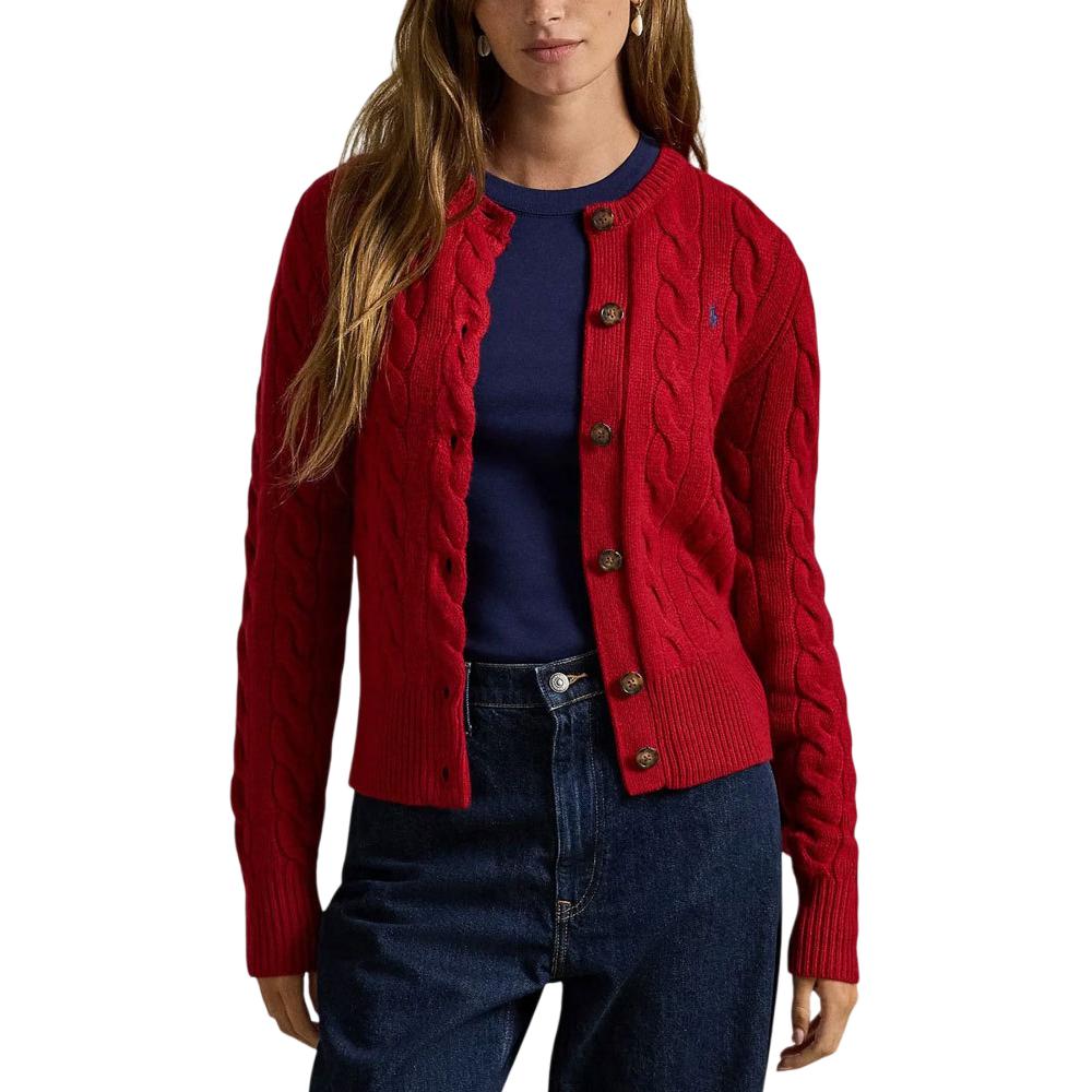 Кардиган с узором "косичка" Polo Ralph Lauren, красный — фото 3