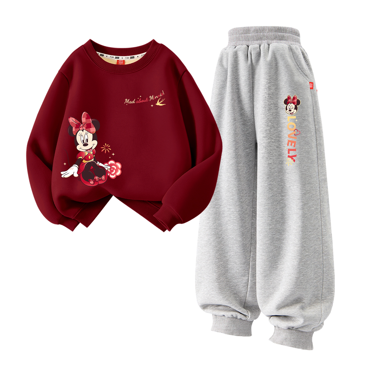 

Детская повседневная спортивная одежда Disney, [thickened and fleece-lined]di xinzhi floral k бордовый+dini love k серый