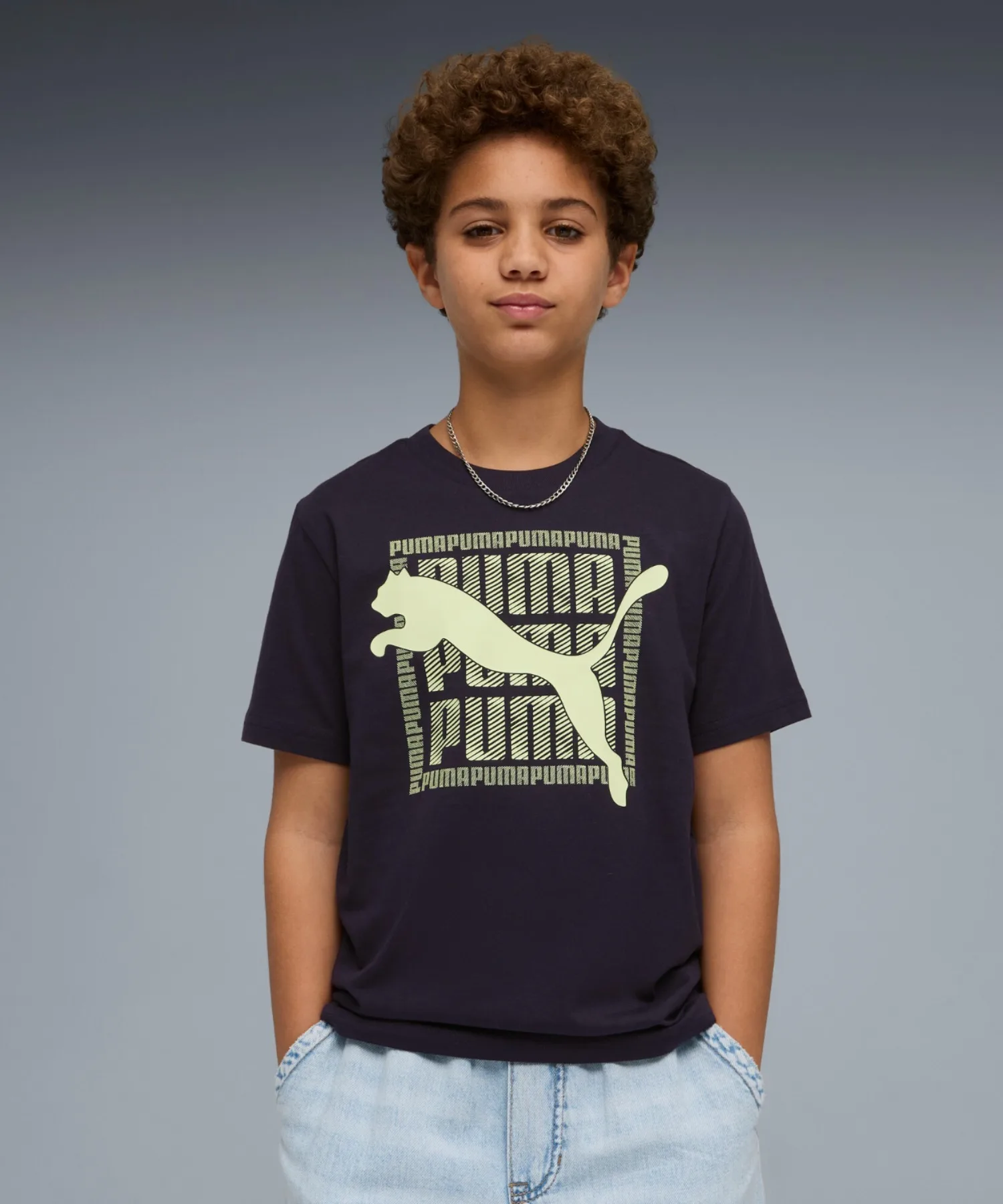 Детская футболка с графикой кота PUMA GRAPHIC Tee синяя