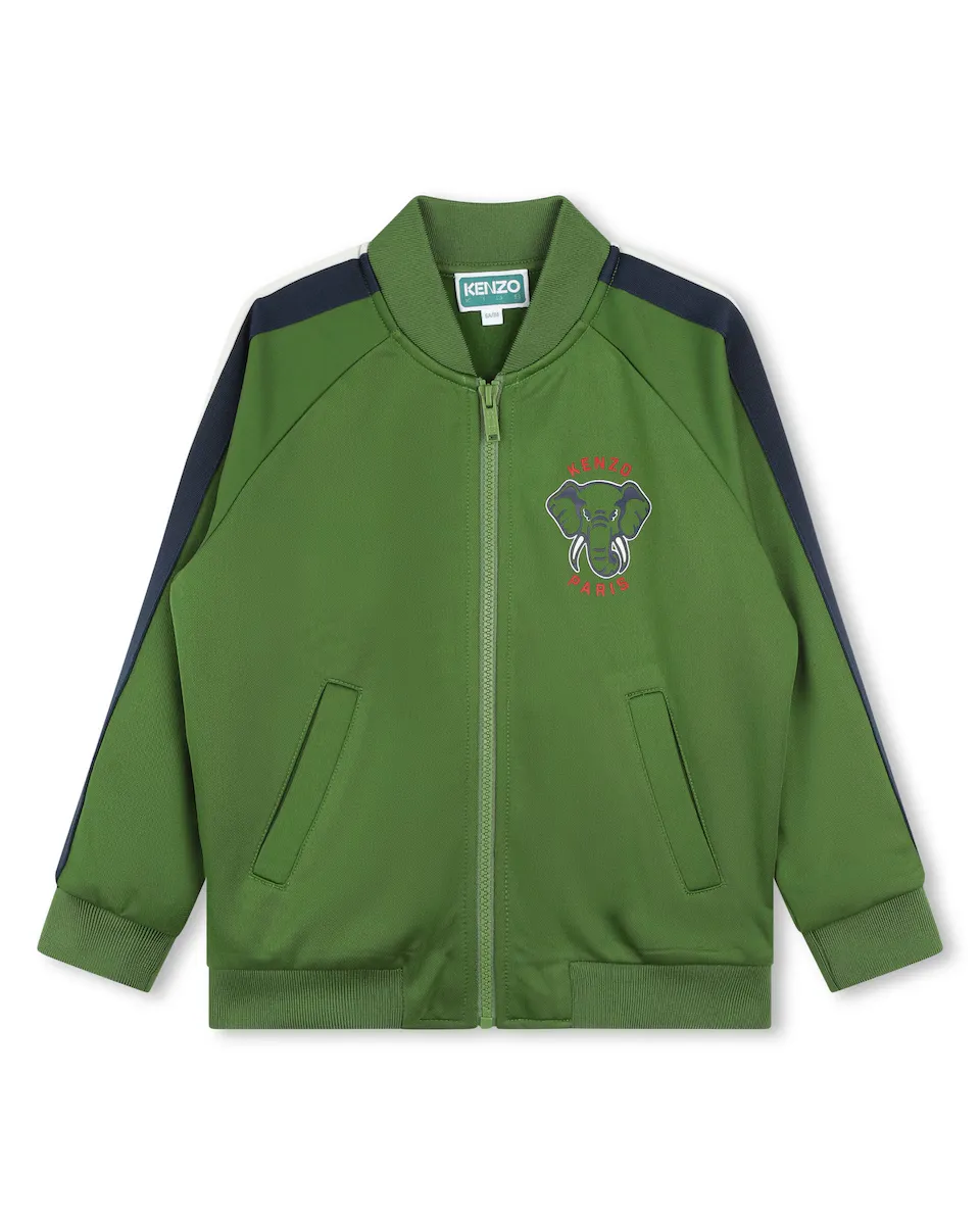 

Детский свитшот на молнии и с рисунком на спине Kenzo Kids, цвет Kaki