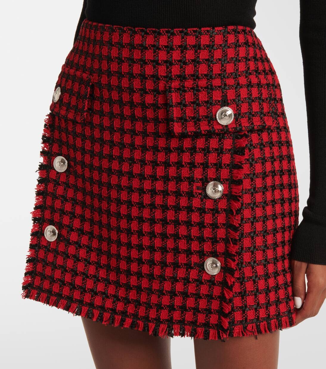 Мини-юбка из твида в клетку Versace, цвет lipstick red+black — фото 4