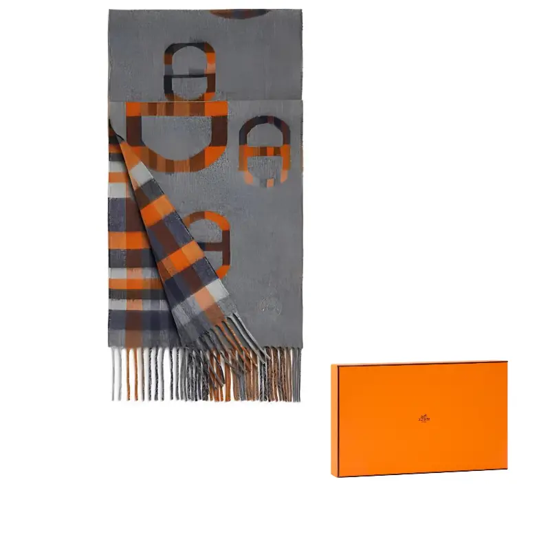 

HERMES Вязаный шарф унисекс серый, Gray