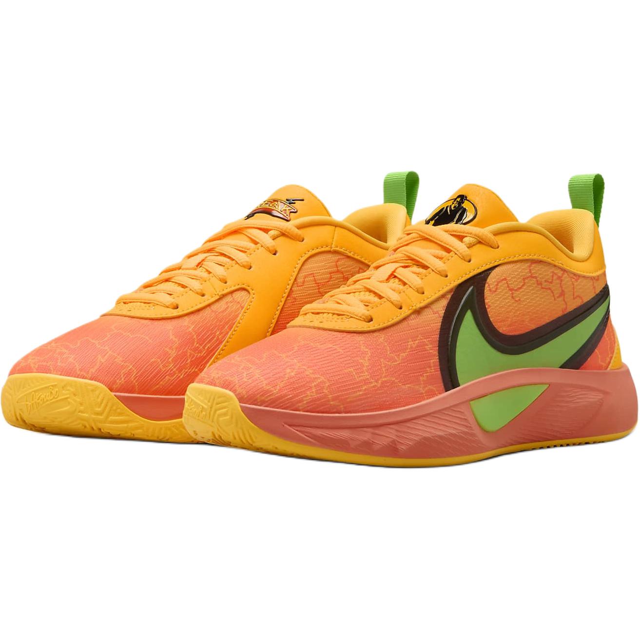 Детские баскетбольные кроссовки Nike Giannis Freak 6 с противоскользящей износостойкой подошвой низкие оранжево-желтые, оранжево-зеленые — фото 2