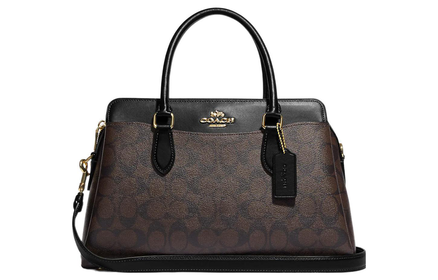 

Сумка Darcie Signature из лакированного полотна и гладкой кожи Coach черная