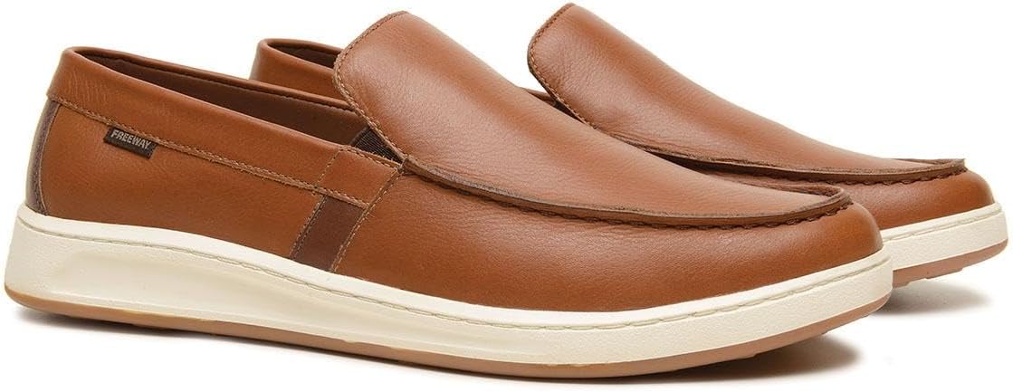 

Мужские кожаные мокасины Freeway Cooper06 - повседневная обувь без шнурков, легкая подошва с двойной плотностью, PU стелька для комфорта, мягкая кожаная подкладка, лоферы для повседневной ходьбы и вождения, Cognac Leather
