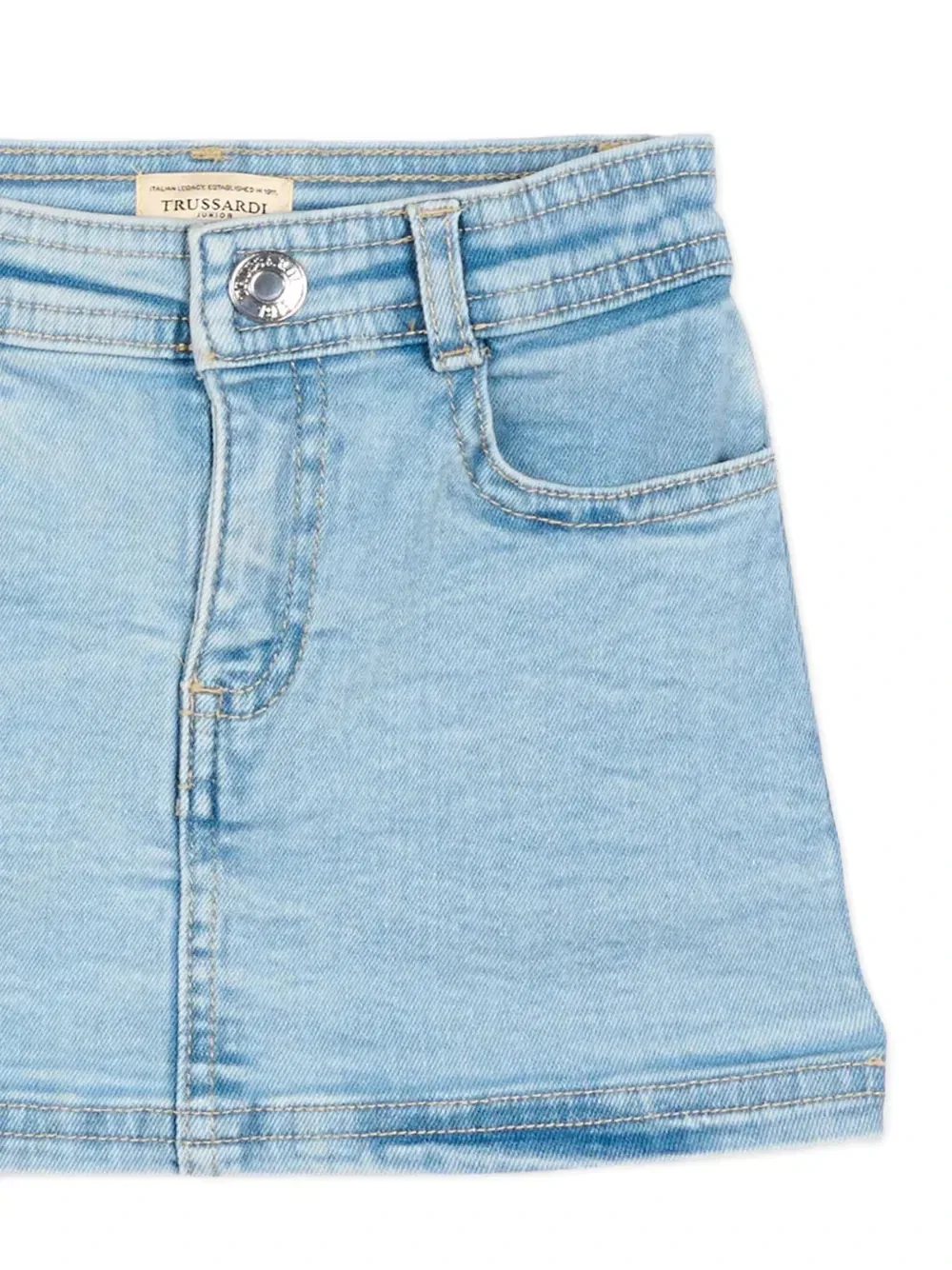 Джинсовая юбка с вышитым логотипом Trussardi Junior, синий — фото 3