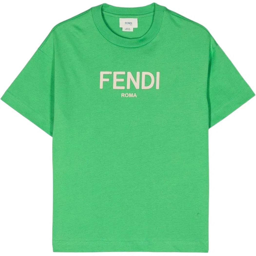 Футболка FENDI Kids с круглым вырезом зеленая