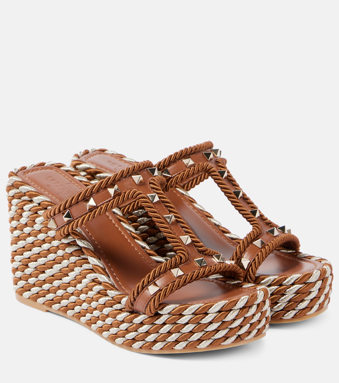 Кожаные эспадрильи Rockstud на танкетке Valentino Garavani, Tobacco