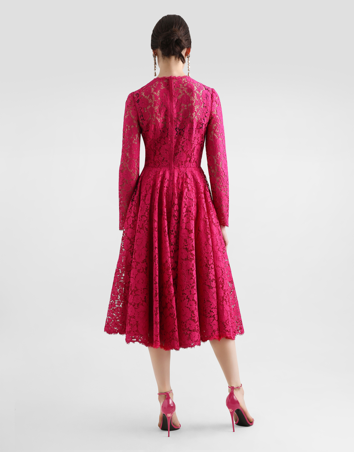 Платье-солнце миди из кордонетто кружева Dolce & Gabbana, розовый — фото 3