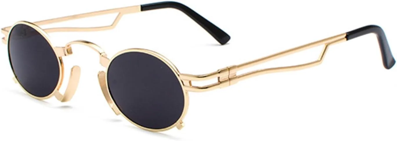 

Ретро-солнцезащитные очки в стиле стимпанк для мужчин, круглые, винтажные, летние, в металлической оправе, черные, овальные, для женщин VFDHN, Gold Frame Grey