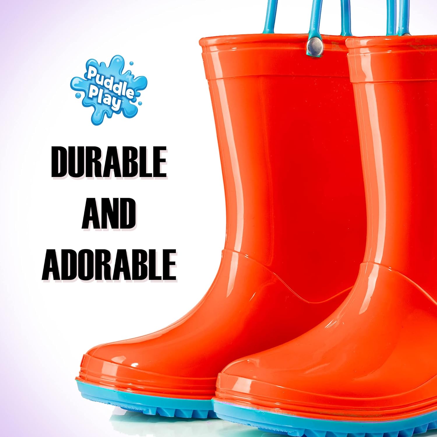 Водонепроницаемые ПВХ сандалии Puddle Play для малышей и детей с ручками для легкого надевания - легкие противоскользящие сапоги для мальчиков и девочек, оранжевый — фото 2