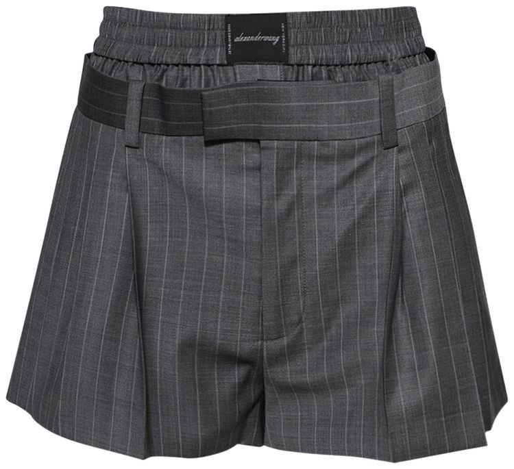 

Шорты-плиссе Alexander Wang с боксерскими трусами в серую полоску, серый