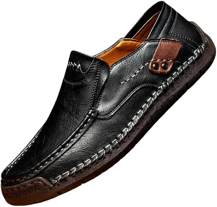 

Мужские лоферы большого размера из искусственной кожи с плоской подошвой - эластичная EVA стелька и противоскользящая подошва для делового и повседневного ношения Spkfhd, черный