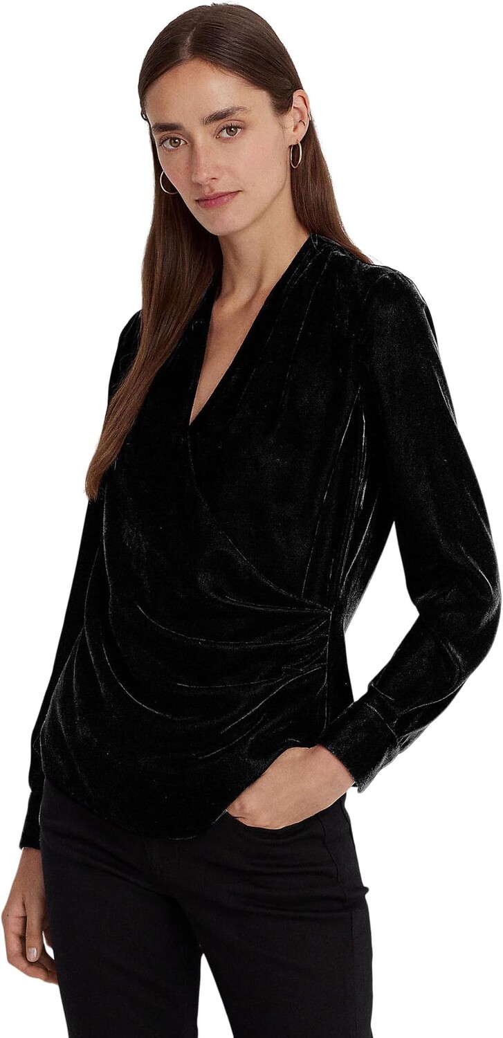 

Блуза LAUREN Ralph Lauren Pleated Velvet Surplice Blouse, цвет Black Velvet