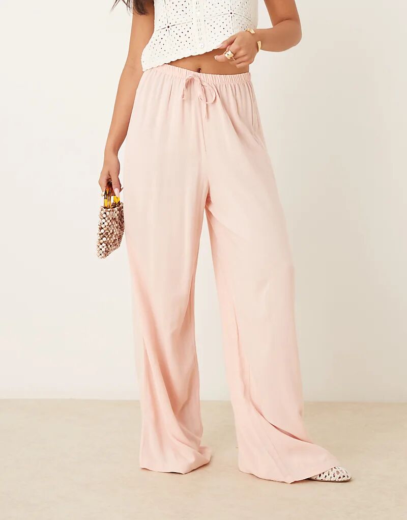 

Розовые брюки-клеш из льняного материала ASOS DESIGN