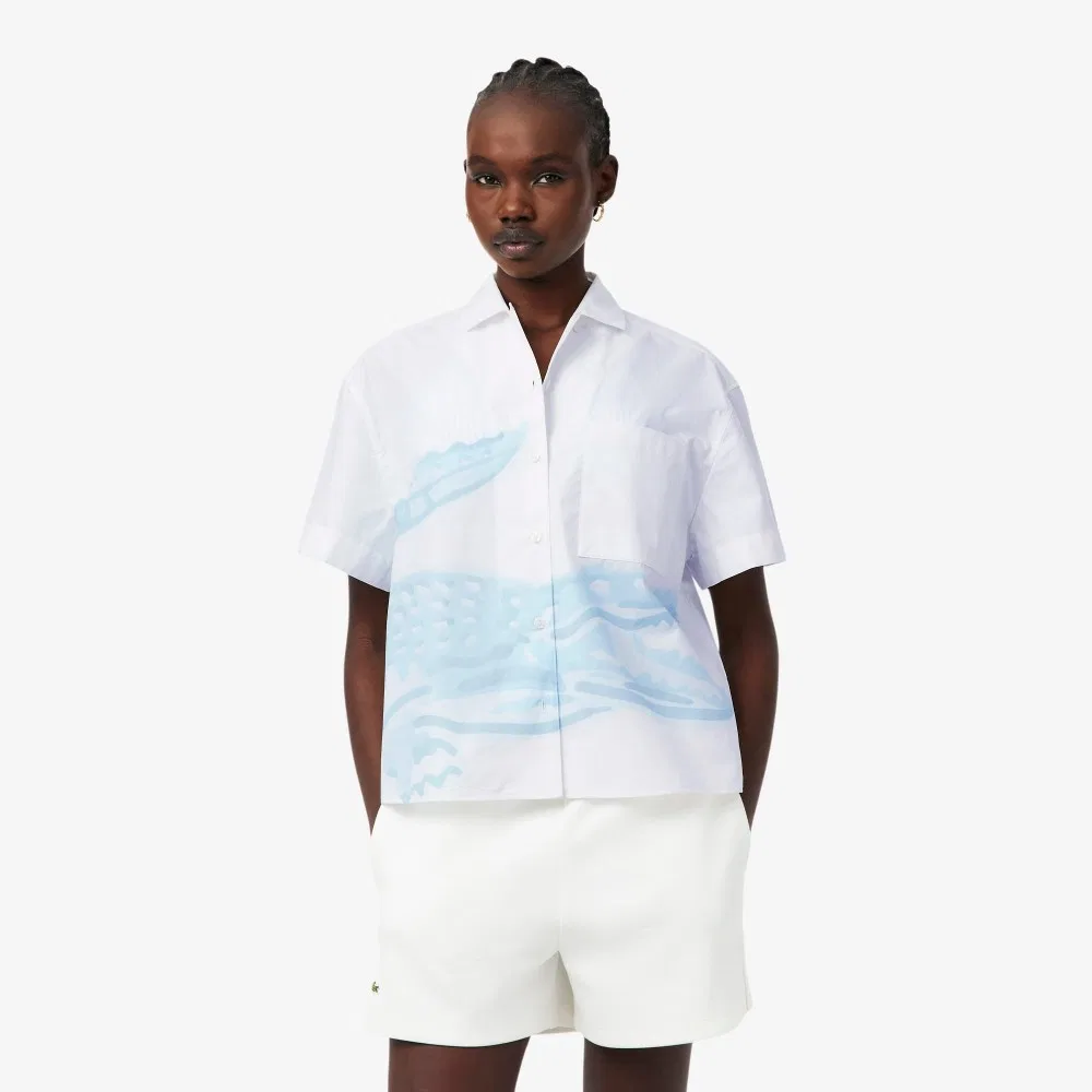 Рубашка Lacoste из поплина с крокодилом, белая