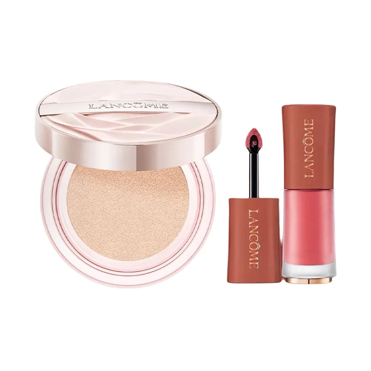 LANCOME It's My Dewy Air Cushion Liquid Lipstick, набор для макияжа с коррекцией тона кожи, 14г+6мл, Two-Piece Set: Air Cushion #P10+Liquid Lipstick #305 Vitality Nude