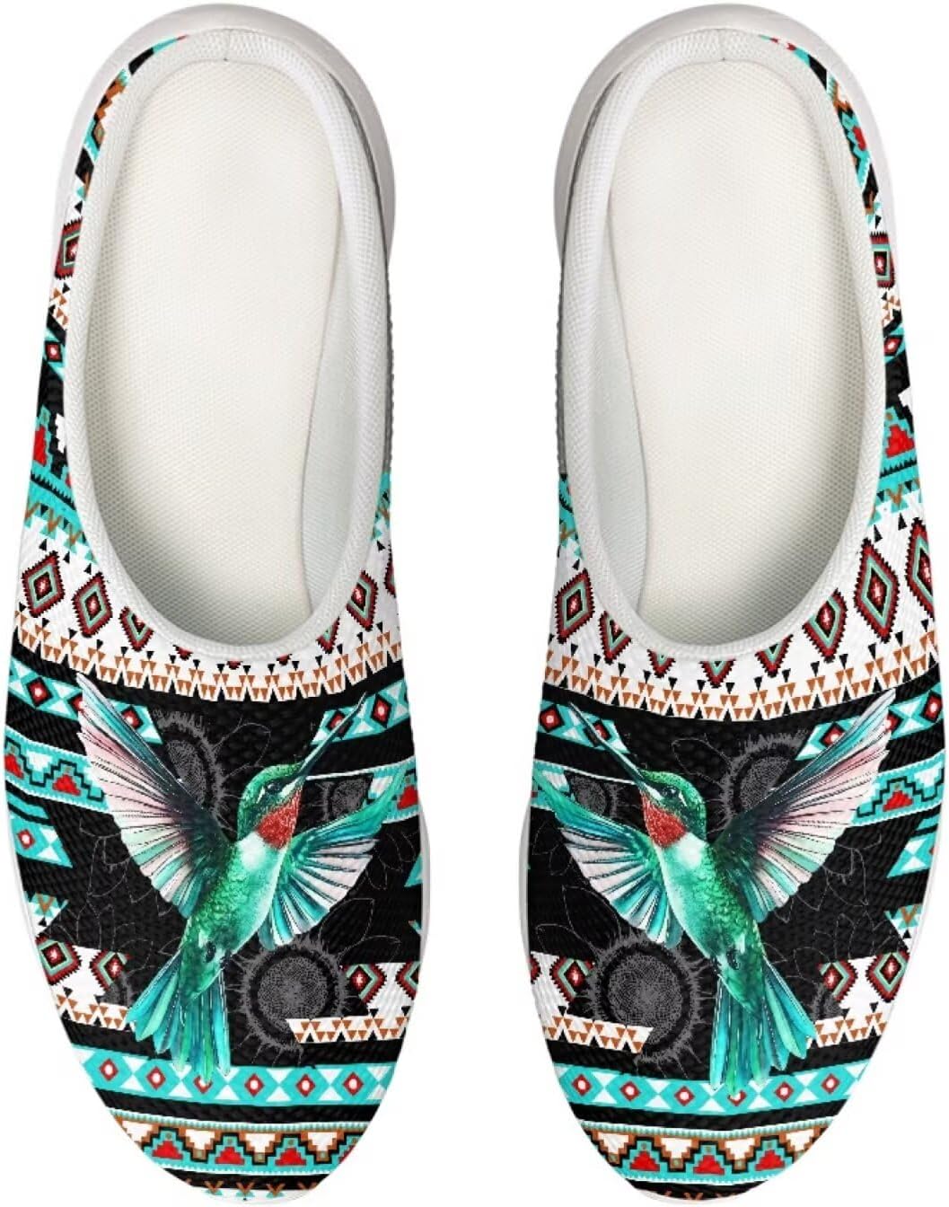 

Женские сабо-клоги Forchrinse Blue Palm Tree с сеткой, легкие для ходьбы, с мягкой поддержкой свода стопы, для работы, ухода за больными, Aztec Hummingbird