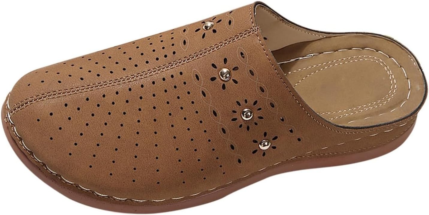 

Женские сабо с легким надеванием, летние повседневные сандалии для прогулок, удобные сабо с открытой задней частью, вырезами и цветочным узором, поддержка свода стопы, клиновидные сандалии, обувь для выхода в свет Generic, коричневый