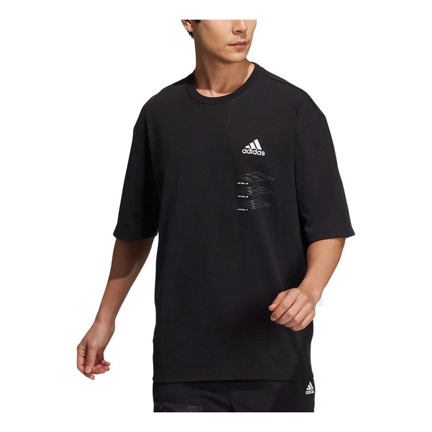 

Футболка adidas St Rlx Game Tee Printing Sports Round Neck Loose Short Sleeve Black, черный
