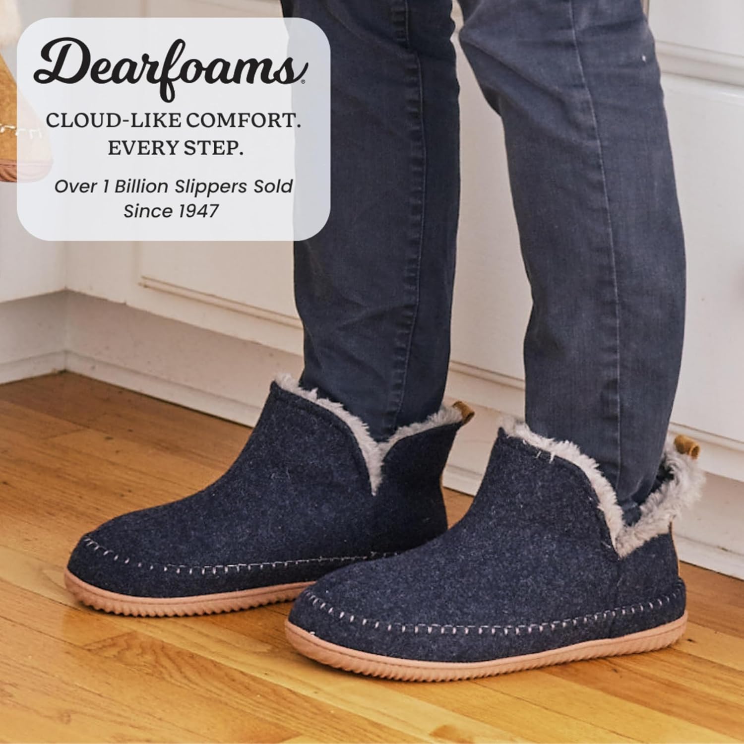 Мужские домашние тапочки Dearfoams с мемори-пенной стелькой Brixen, высокие до щиколотки - Подарки для мужчин, темно-синий — фото 2
