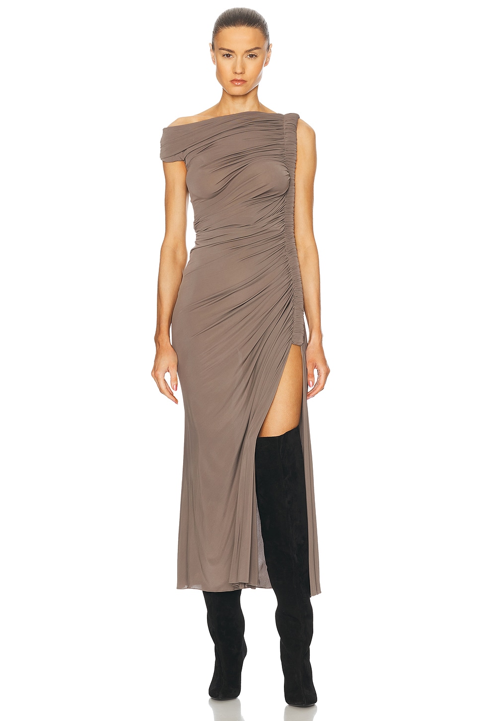 

Плиссированное платье миди Alaïa, Taupe