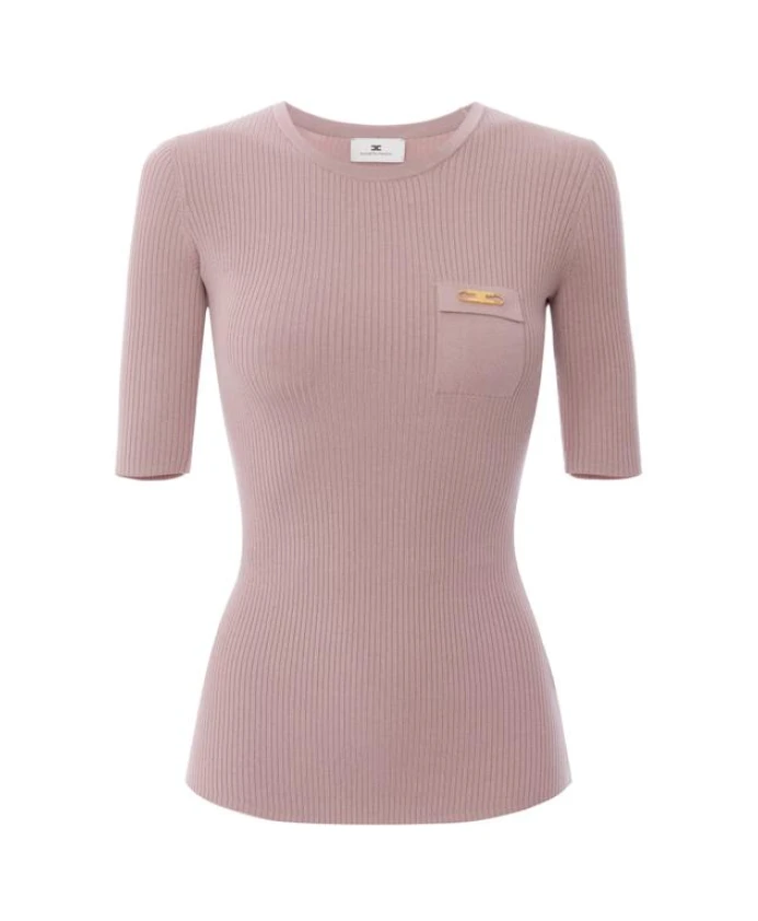 

Вязаный топ в рубчик с нагрудным карманом Elisabetta Franchi, розовый