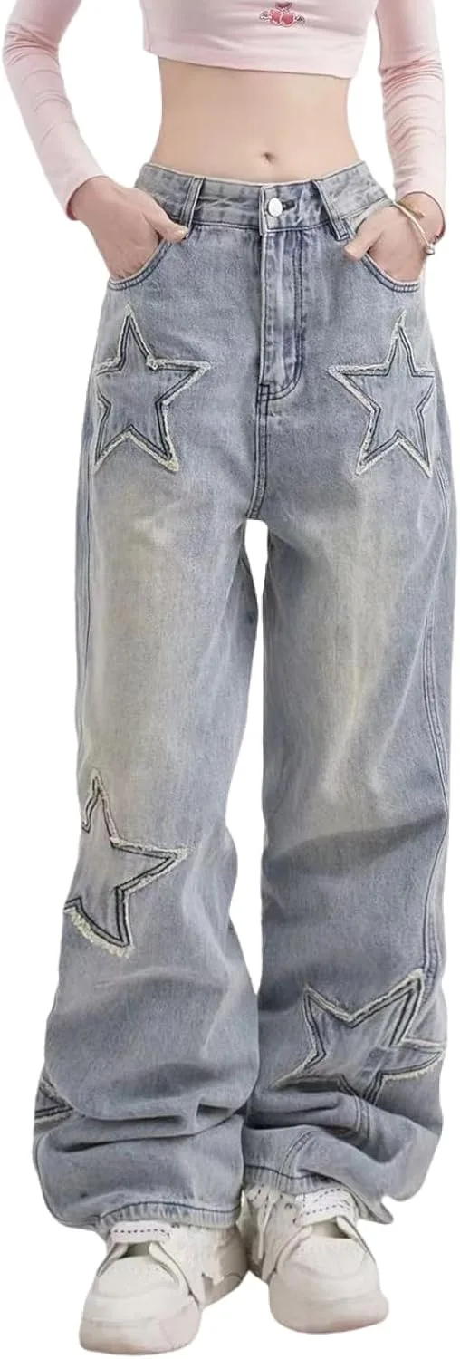 

Женские джинсы gothic loose waist с большими карманами MEOKIM