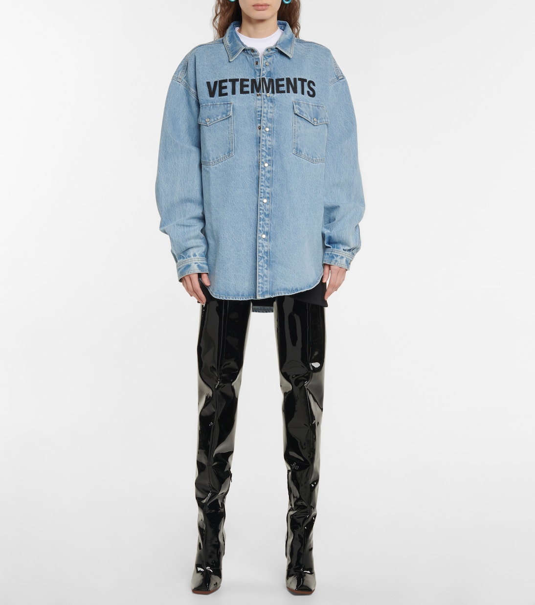 Сапоги-бумеранги из кожи выше колена Vetements, черный — фото 2