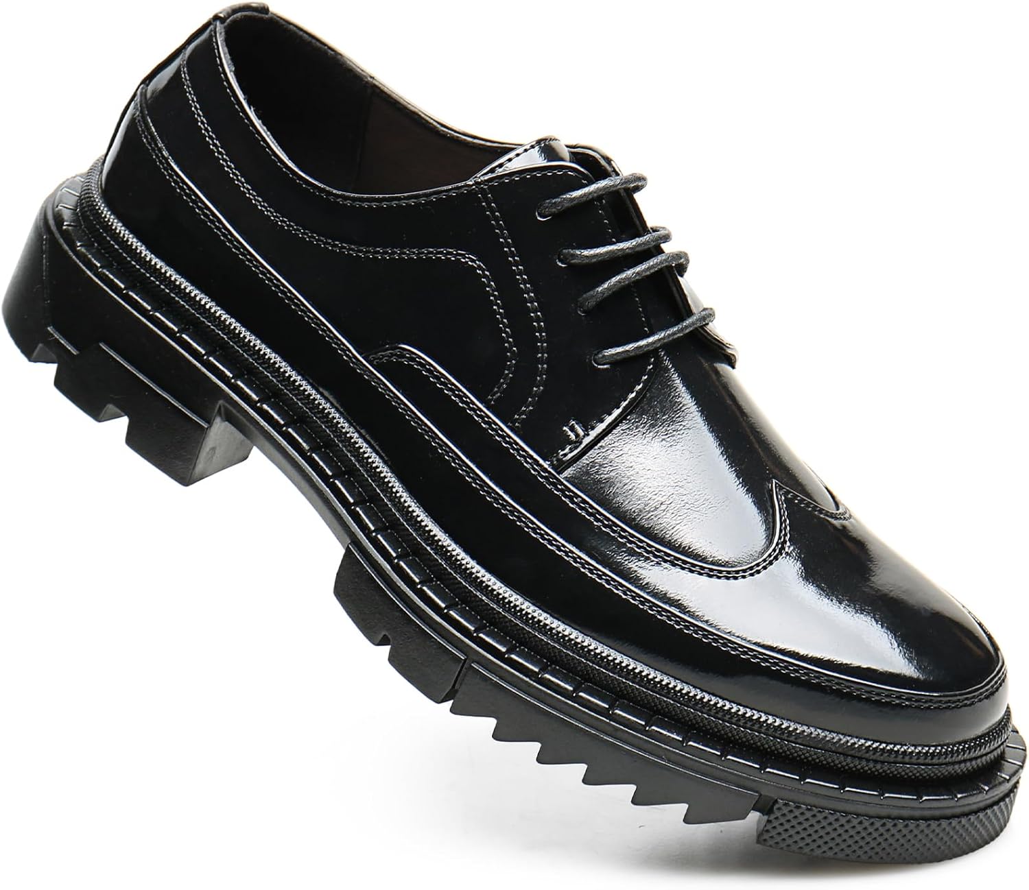 

Мужские лакированные оксфорды на платформе, классические туфли с шнуровкой, крыльями, массивной подошвой, противоскользящей, повседневные дерби Qeosnbx, черный